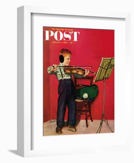 "Violin Practice" Saturday Evening Post Cover, February 5, 1955-Richard Sargent-Framed Giclee Print