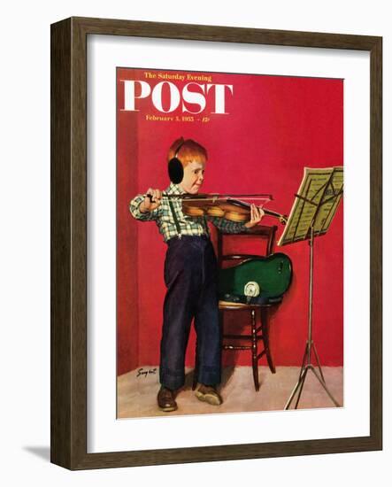 "Violin Practice" Saturday Evening Post Cover, February 5, 1955-Richard Sargent-Framed Giclee Print