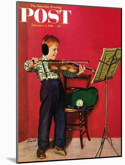 "Violin Practice" Saturday Evening Post Cover, February 5, 1955-Richard Sargent-Mounted Giclee Print