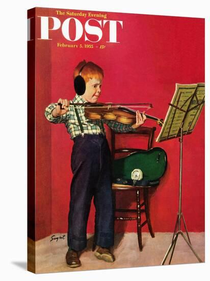 "Violin Practice" Saturday Evening Post Cover, February 5, 1955-Richard Sargent-Stretched Canvas