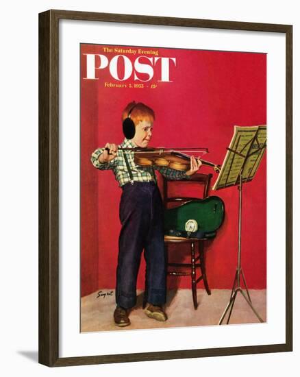 "Violin Practice" Saturday Evening Post Cover, February 5, 1955-Richard Sargent-Framed Giclee Print