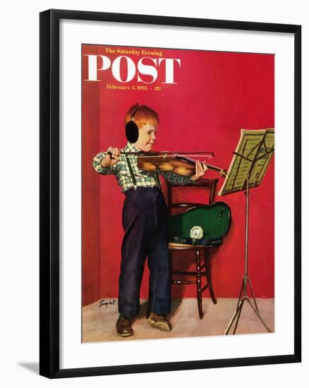 "Violin Practice" Saturday Evening Post Cover, February 5, 1955-Richard Sargent-Framed Giclee Print