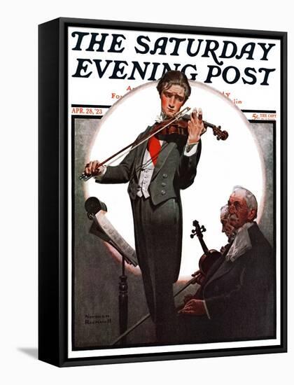 "Violin Virtuoso" Saturday Evening Post Cover, April 28,1923-Norman Rockwell-Framed Stretched Canvas