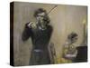 Violinist and Clara Schumann-Adolph von Menzel-Stretched Canvas