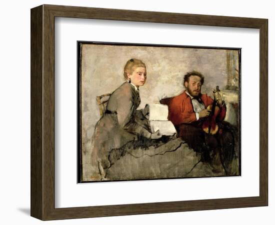 Violinist and Young Woman, C.1871 (Oil and Crayon on Canvas)-Edgar Degas-Framed Giclee Print