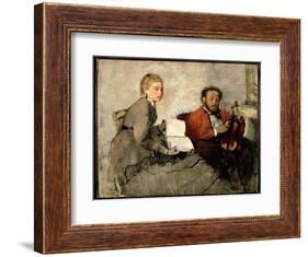 Violinist and Young Woman, C.1871 (Oil and Crayon on Canvas)-Edgar Degas-Framed Giclee Print