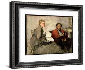 Violinist and Young Woman, C.1871 (Oil and Crayon on Canvas)-Edgar Degas-Framed Giclee Print