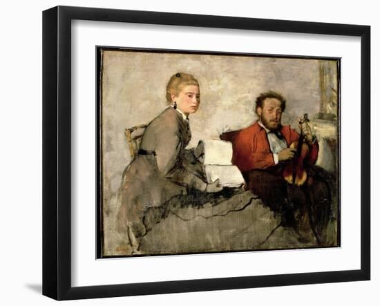 Violinist and Young Woman, C.1871 (Oil and Crayon on Canvas)-Edgar Degas-Framed Giclee Print