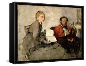 Violinist and Young Woman, C.1871 (Oil and Crayon on Canvas)-Edgar Degas-Framed Stretched Canvas