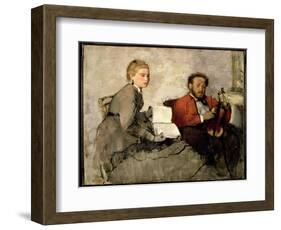 Violinist and Young Woman, C.1871 (Oil and Crayon on Canvas)-Edgar Degas-Framed Premium Giclee Print