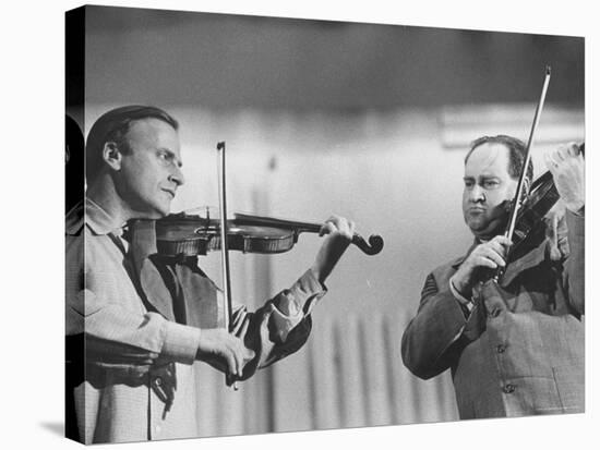 Violinists David Oistrakh and Yehudi Menuhin Rehearsing for United Nations Concert-Loomis Dean-Stretched Canvas