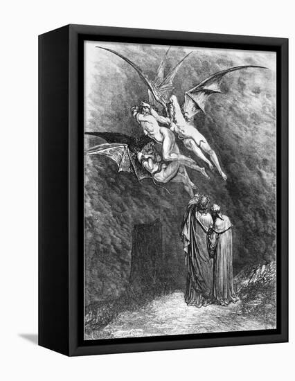 Virgil (70-19 BC) Dante and the Erinyes, Illustration from "The Divine Comedy"-Gustave Doré-Framed Stretched Canvas