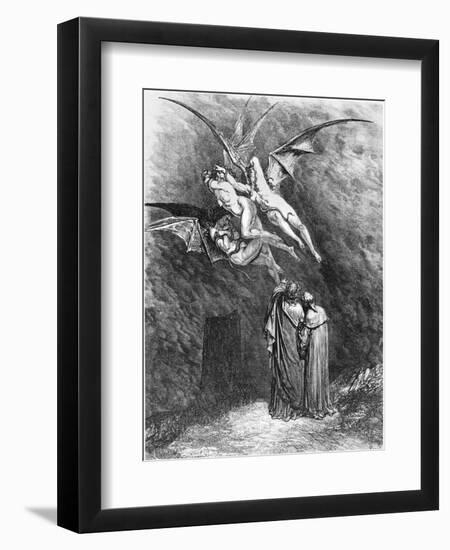 Virgil (70-19 BC) Dante and the Erinyes, Illustration from "The Divine Comedy"-Gustave Doré-Framed Giclee Print