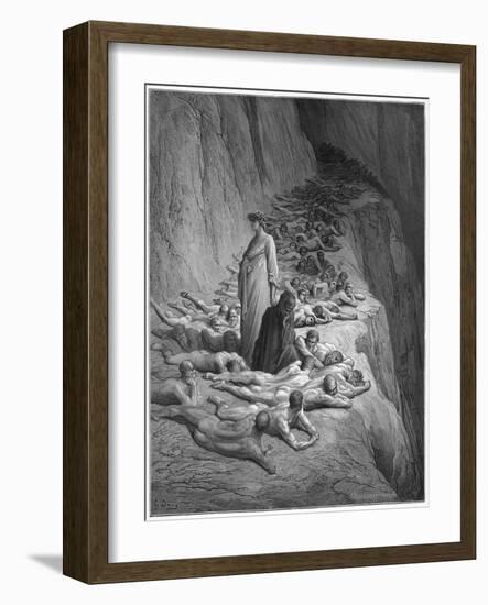 Virgil Advises Dante Not to Feel Too Sorry for the Damned in Hell, They Earned Their Place There-Gustave Dor?-Framed Art Print