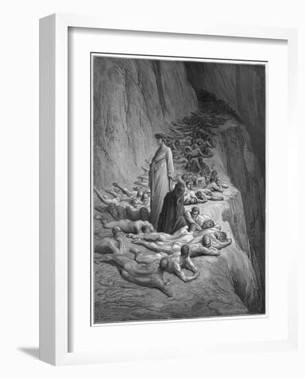 Virgil Advises Dante Not to Feel Too Sorry for the Damned in Hell, They Earned Their Place There-Gustave Dor?-Framed Art Print