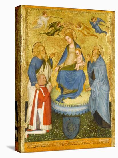 Virgin and Child Crowned by Angels, with St John the Evangelist, St Anthony Abbot, and Donor, 1400-Pavian School-Stretched Canvas