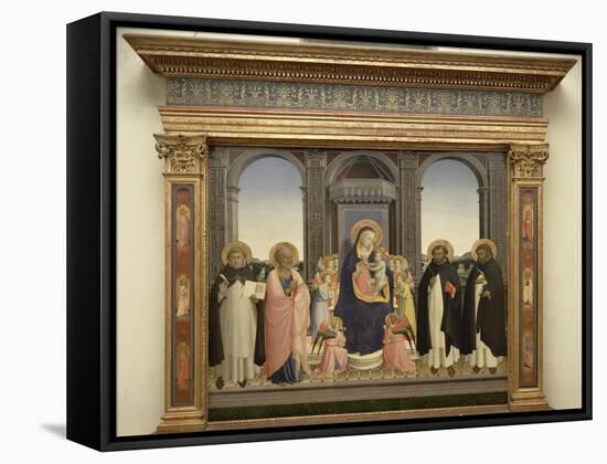 Virgin and Child Enthroned, Angels, St. Thomas, St. Barnabas, St. Dominic and St. Peter Martyr-Fra Angelico-Framed Stretched Canvas