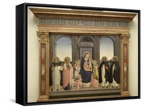 Virgin and Child Enthroned, Angels, St. Thomas, St. Barnabas, St. Dominic and St. Peter Martyr-Fra Angelico-Framed Stretched Canvas