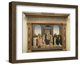 Virgin and Child Enthroned, Angels, St. Thomas, St. Barnabas, St. Dominic and St. Peter Martyr-Fra Angelico-Framed Giclee Print