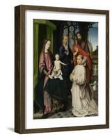 Virgin and Child Enthroned, with Saints Jerome and John the Baptist and a Carthusian Monk-Jan Provoost-Framed Art Print