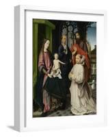 Virgin and Child Enthroned, with Saints Jerome and John the Baptist and a Carthusian Monk-Jan Provoost-Framed Art Print