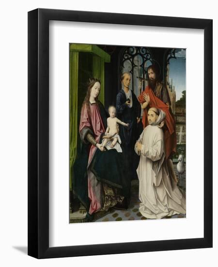 Virgin and Child Enthroned, with Saints Jerome and John the Baptist and a Carthusian Monk-Jan Provoost-Framed Art Print