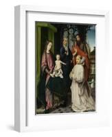 Virgin and Child Enthroned, with Saints Jerome and John the Baptist and a Carthusian Monk-Jan Provoost-Framed Art Print