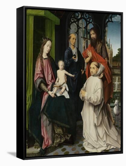 Virgin and Child Enthroned, with Saints Jerome and John the Baptist and a Carthusian Monk-Jan Provoost-Framed Stretched Canvas