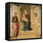 Virgin and Child Enthroned, with St James and St Sebastian-Lorenzo Costa-Framed Stretched Canvas