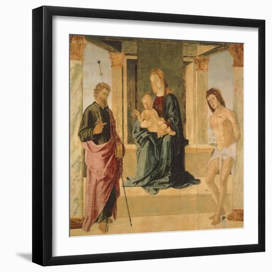 Virgin and Child Enthroned, with St James and St Sebastian-Lorenzo Costa-Framed Giclee Print