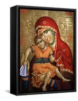 Virgin and Child Icon at Aghiou Pavlou Monastery on Mount Athos-Julian Kumar-Framed Stretched Canvas