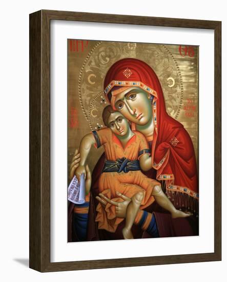 Virgin and Child Icon at Aghiou Pavlou Monastery on Mount Athos-Julian Kumar-Framed Photographic Print