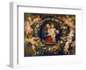 Virgin and Child in a Garland. the Garland by Jan Brueghel D.Ae. (1568-1625), about 1616/17-Peter Paul Rubens-Framed Giclee Print