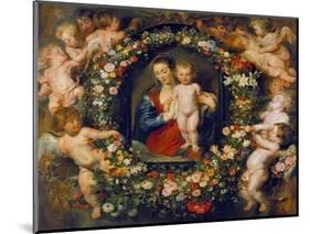 Virgin and Child in a Garland. the Garland by Jan Brueghel D.Ae. (1568-1625), about 1616/17-Peter Paul Rubens-Mounted Giclee Print