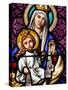 Virgin and Child on Mount Carmel, Stained Glass in Pont L'Abbe Church, Brittany, France-null-Stretched Canvas