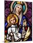 Virgin and Child on Mount Carmel, Stained Glass in Pont L'Abbe Church, Brittany, France-null-Mounted Photographic Print