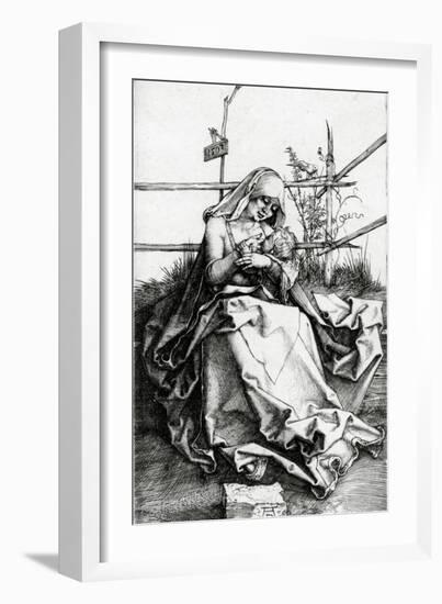 Virgin and Child Seated on a Grass Bench, 1503 (Engraving)-Albrecht Dürer-Framed Giclee Print