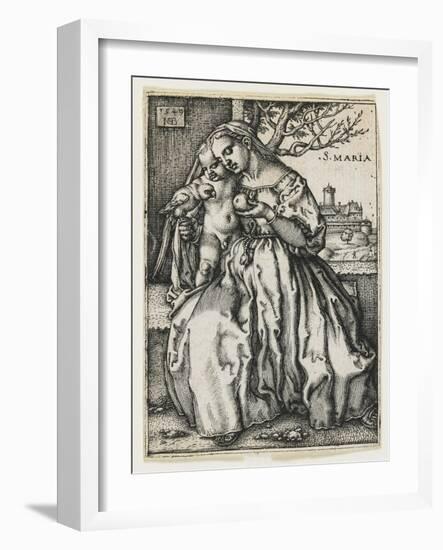 Virgin and Child with a Parrot, 1549-Hans Sebald Beham-Framed Giclee Print