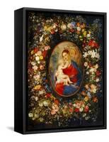 Virgin and Child with Angels Amonst a Garland of Flowers, Medaillon Rubens-Jan Brueghel the Elder-Framed Stretched Canvas