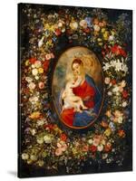 Virgin and Child with Angels Amonst a Garland of Flowers, Medaillon Rubens-Jan Brueghel the Elder-Stretched Canvas