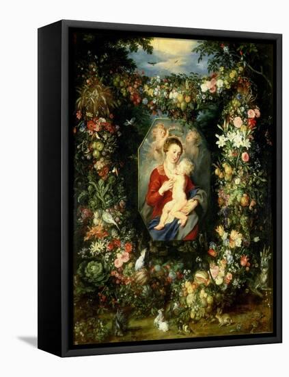 Virgin and Child with Fruits and Flowers-Jan Brueghel the Elder-Framed Stretched Canvas