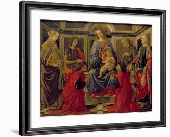 Virgin and Child with SS. Mary Magdalene, John The Baptist, Cosmo, Damian, Francis and Catherine-Sandro Botticelli-Framed Giclee Print