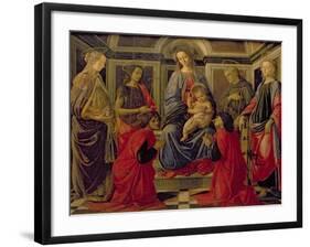 Virgin and Child with SS. Mary Magdalene, John The Baptist, Cosmo, Damian, Francis and Catherine-Sandro Botticelli-Framed Giclee Print