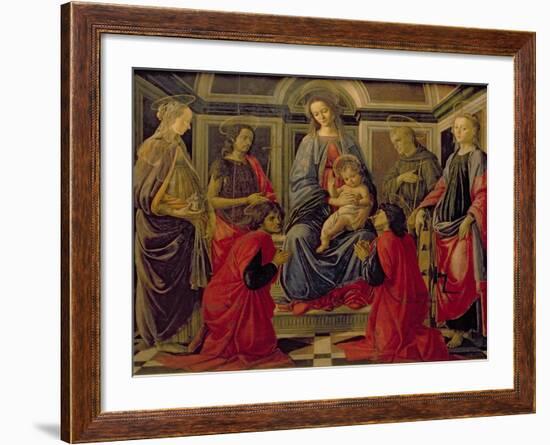 Virgin and Child with SS. Mary Magdalene, John The Baptist, Cosmo, Damian, Francis and Catherine-Sandro Botticelli-Framed Giclee Print