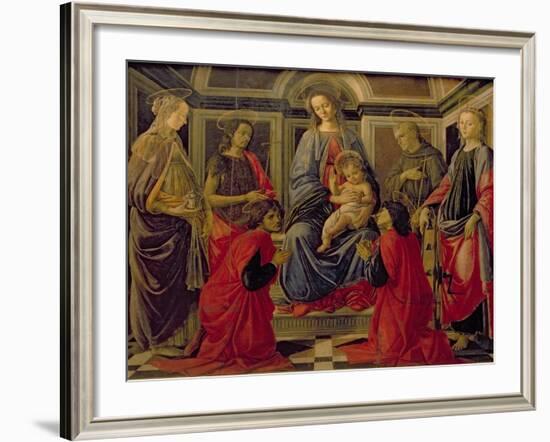 Virgin and Child with SS. Mary Magdalene, John The Baptist, Cosmo, Damian, Francis and Catherine-Sandro Botticelli-Framed Giclee Print