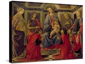 Virgin and Child with SS. Mary Magdalene, John The Baptist, Cosmo, Damian, Francis and Catherine-Sandro Botticelli-Stretched Canvas