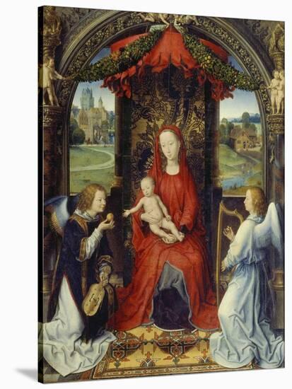 Virgin and Child with Two Angels-Hans Memling-Stretched Canvas