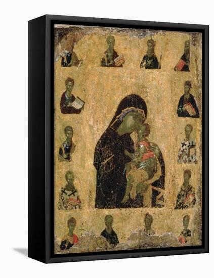 Virgin of Tenderness with the Saints, 1350-1400 (Egg Tempera and Gesso on Panel)-Byzantine-Framed Stretched Canvas