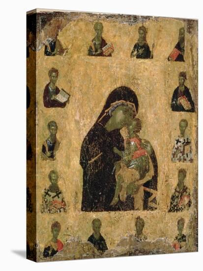 Virgin of Tenderness with the Saints, 1350-1400 (Egg Tempera and Gesso on Panel)-Byzantine-Stretched Canvas