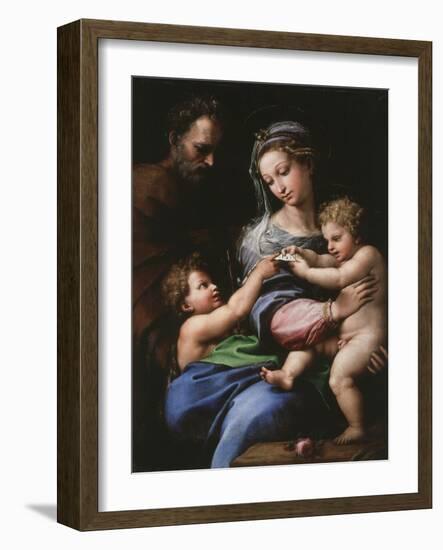 Virgin of the Rose, Madonna and Child with Joseph and John the Baptist, 1518-Raphael-Framed Giclee Print